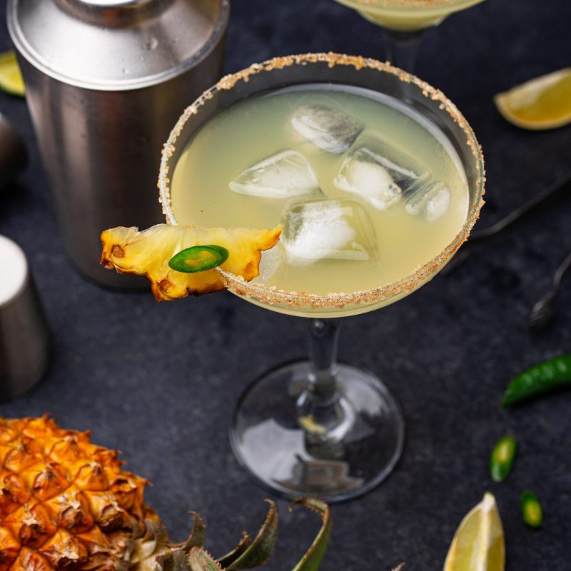 Spicy Margarita with pineapple and jalapeno. Mexican cocktail